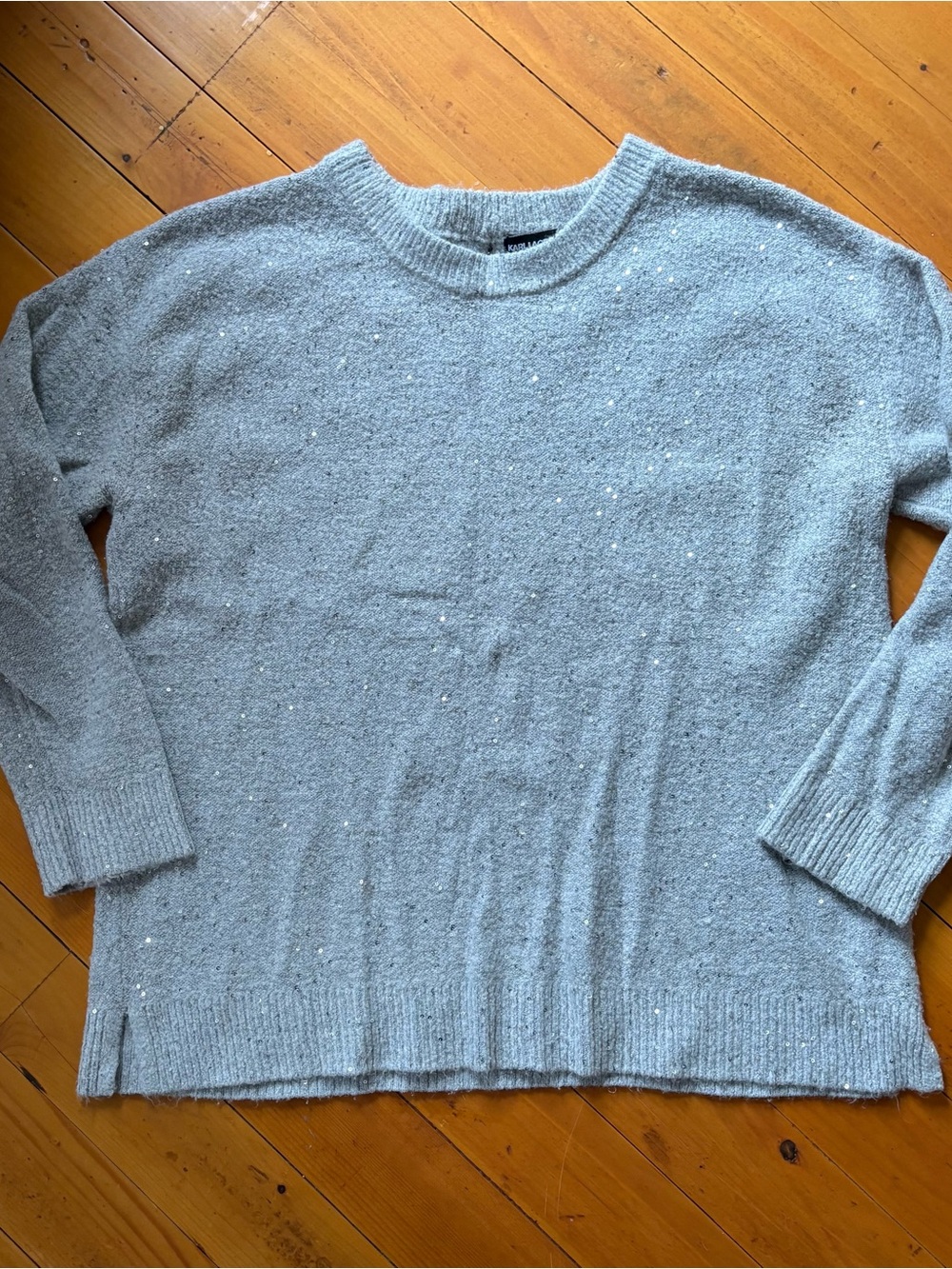 Karl Lagerfeld Light Gray Sequin Speckle Crewneck Sweater